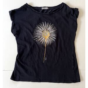 Goldi T Shirt Women XS Black Firework Print Cap Sleeve Lightweight Stretch
